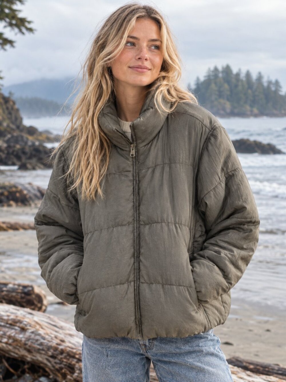 Abercrombie & Fitch Olive Green Puffer Jacket